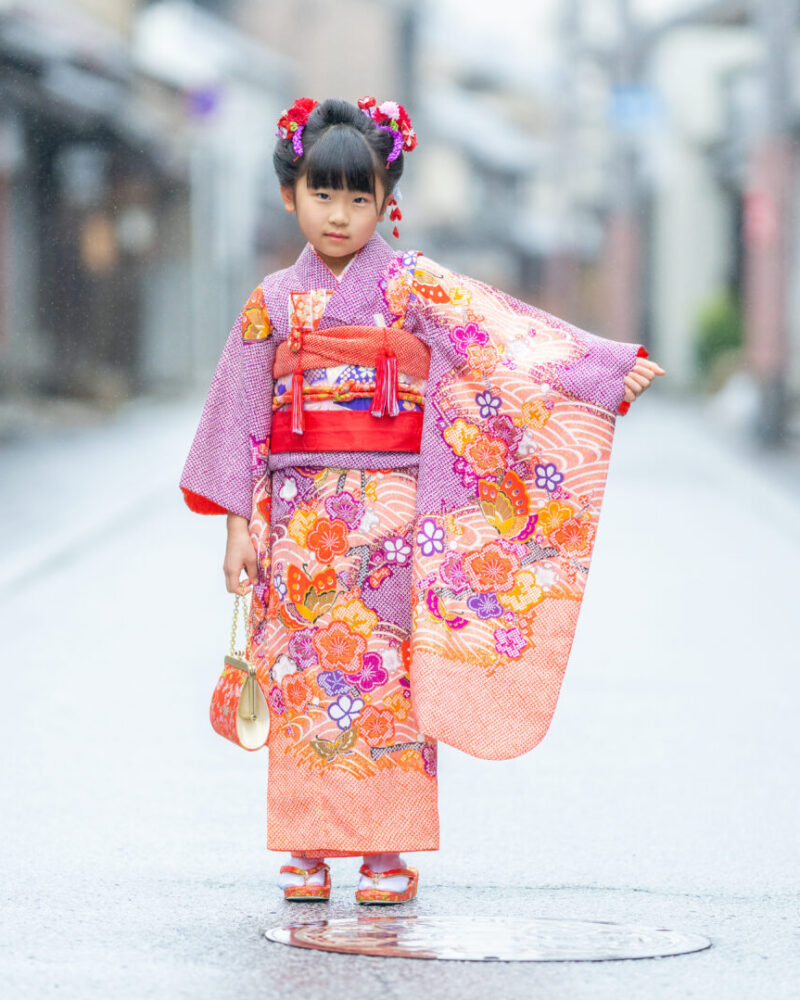 七五三　7歳　絞り風　紫